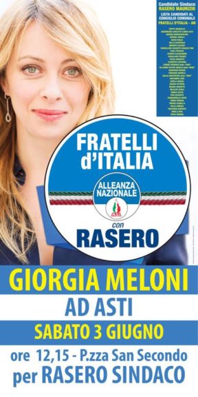 Elezioni amministrative. Giorgia Meloni ad Asti per Fratelli d’Italia