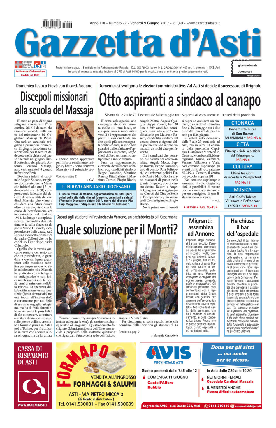 Prima pagina – 9 giugno 2017