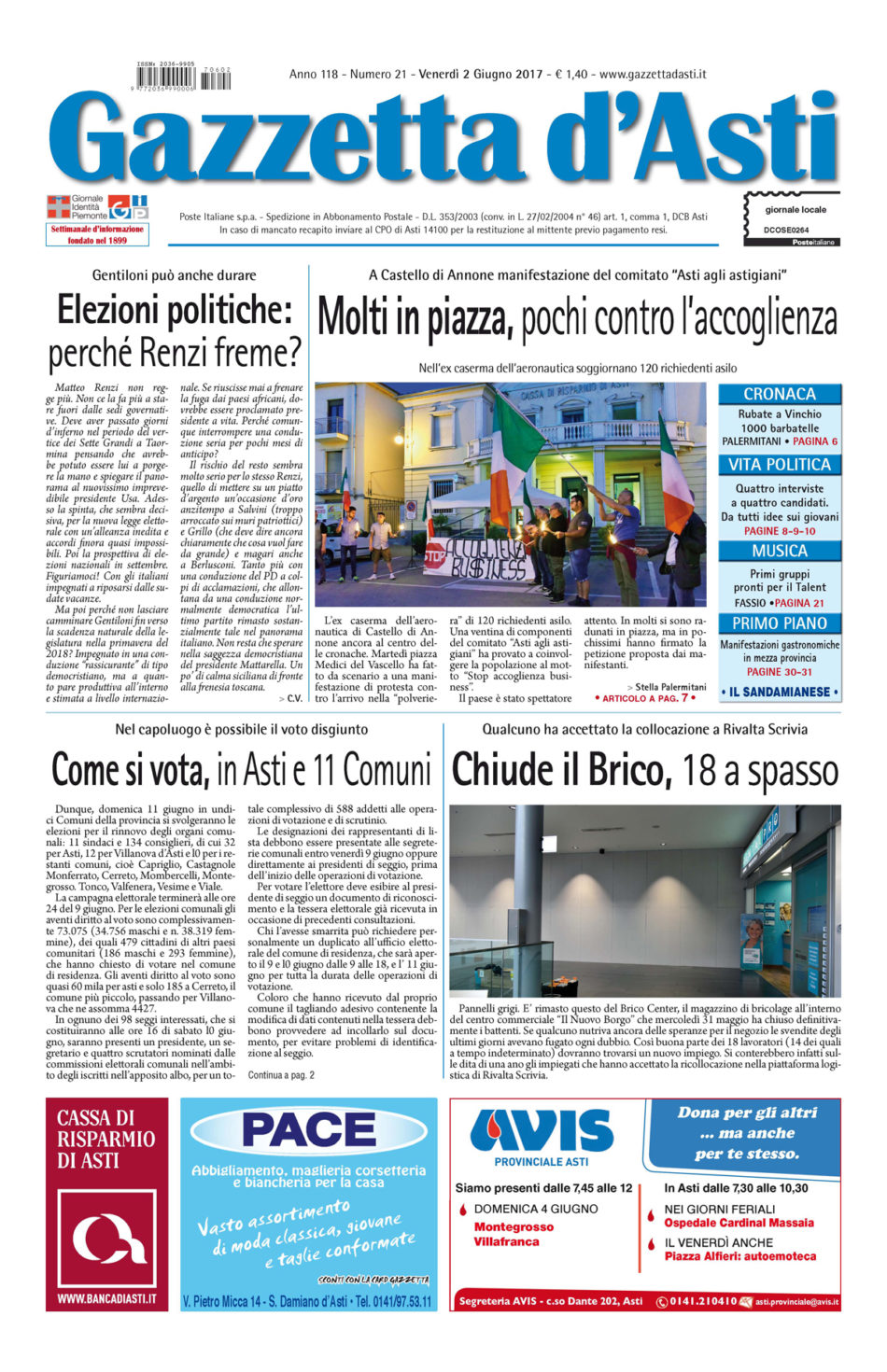 Prima pagina – 2 giugno 2017