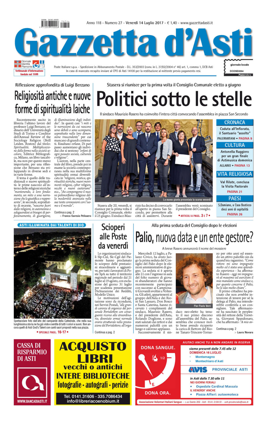 Prima pagina – 14 luglio 2017