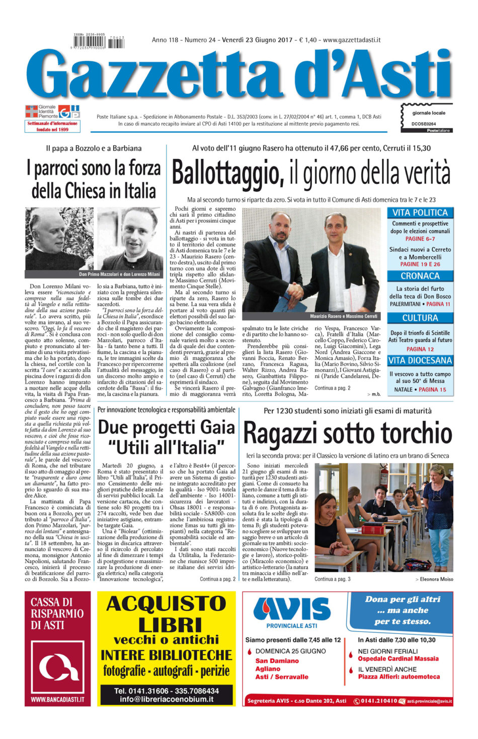 Prima pagina – 23 giugno 2017