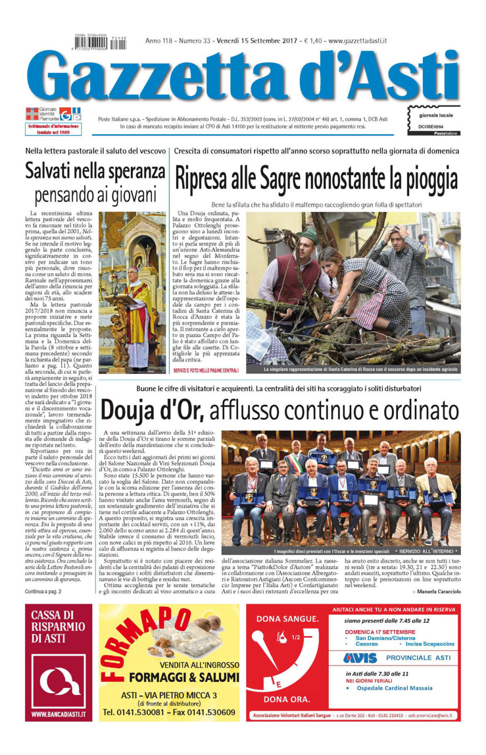 Prima pagina – 15 settembre 2017