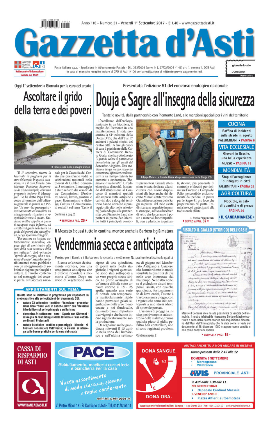 Prima pagina – 1° settembre 2017