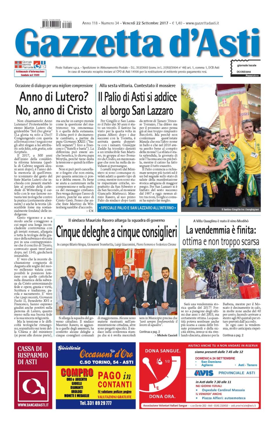 Prima pagina – 22 settembre 2017