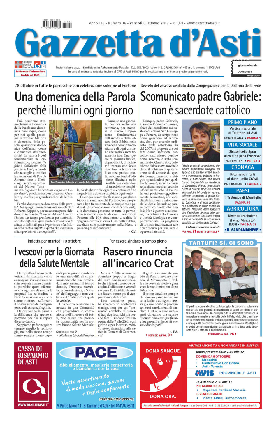 Prima pagina – 6 ottobre 2017