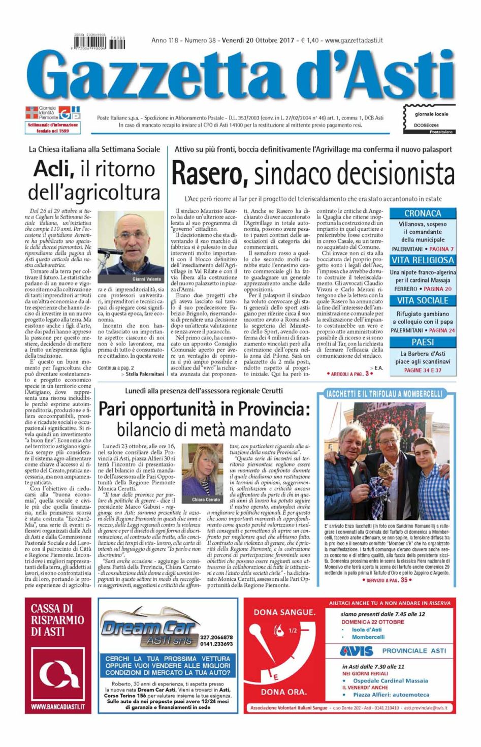 Prima pagina – 20 ottobre 2017