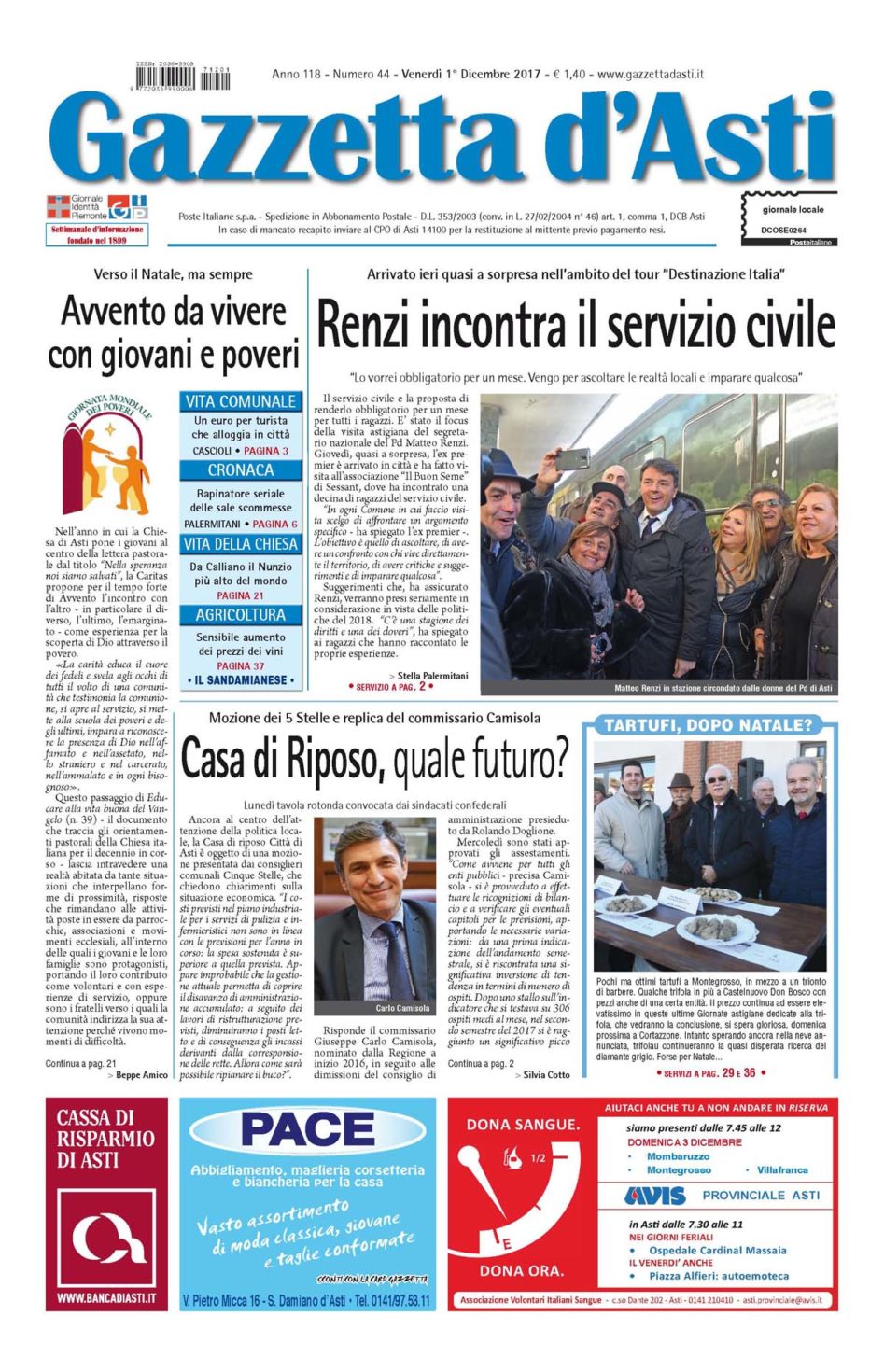 Prima pagina – 1° dicembre 2017