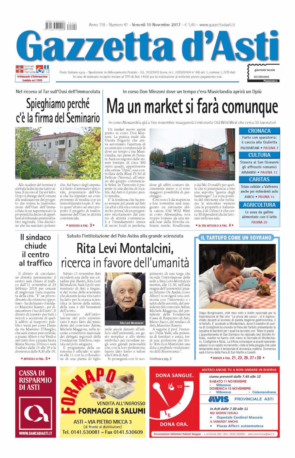 Prima pagina – 10 novembre 2017