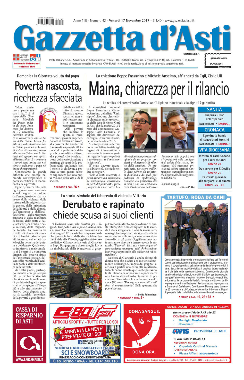 Prima pagina – 11 novembre 2017