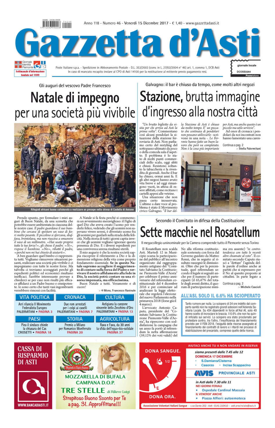 Prima pagina – 15 dicembre 2017