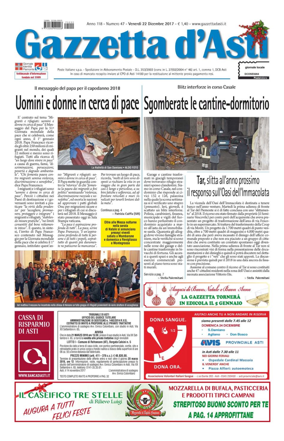 Prima pagina – 22 dicembre 2017