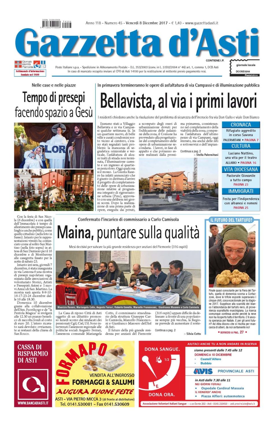 Prima pagina – 8 dicembre 2017