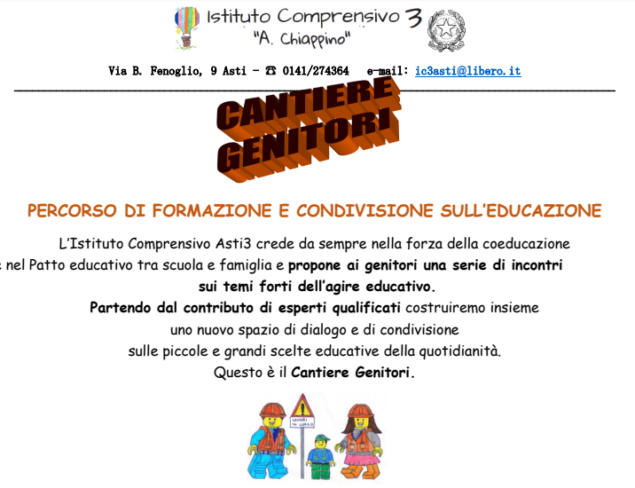 “Cantiere Genitori” all’Istituto Comprensivo Asti3
