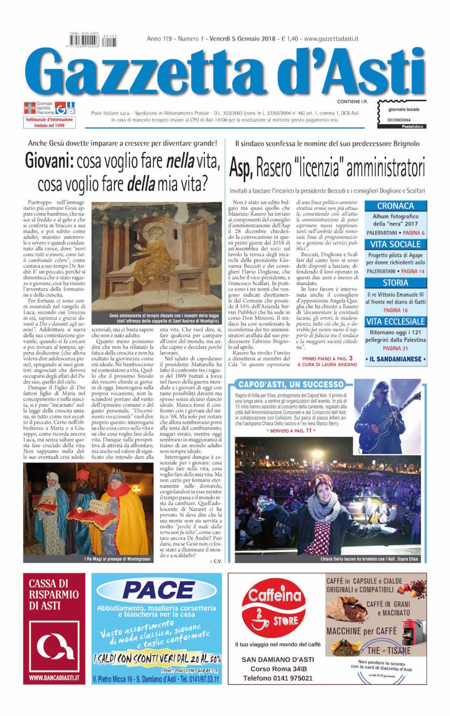 Prima pagina – 5 gennaio 2018