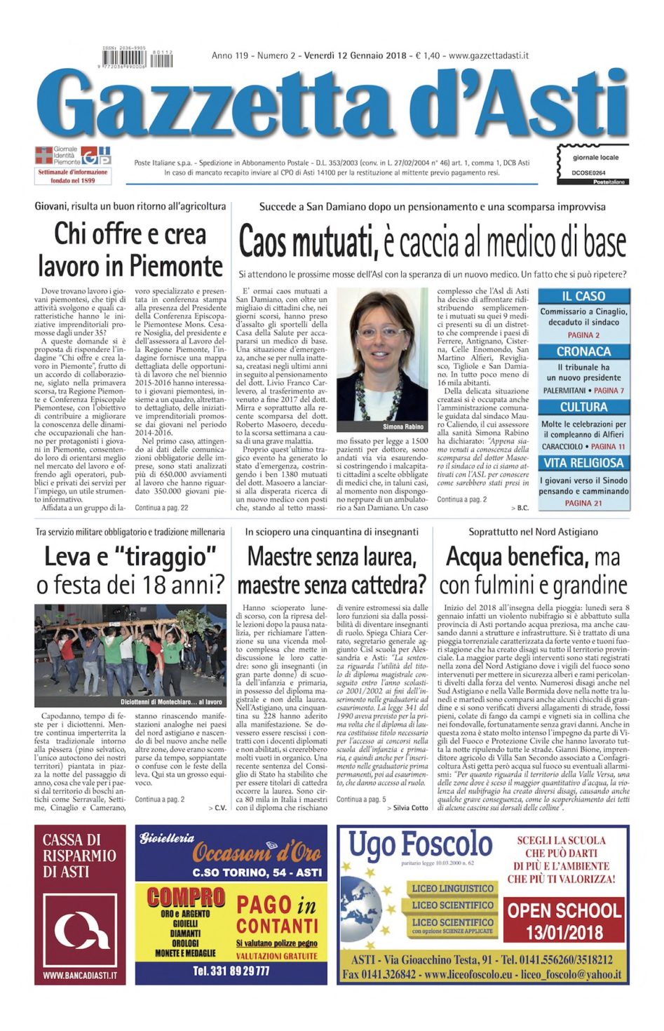 Prima pagina – 12 gennaio 2018