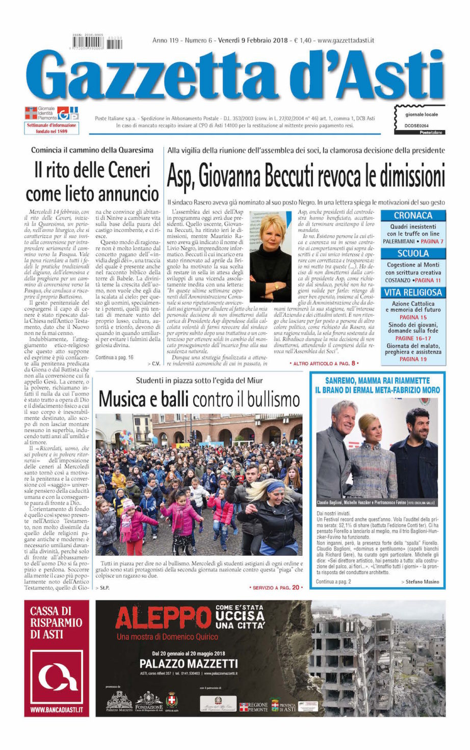 Prima pagina – 9 febbraio 2018