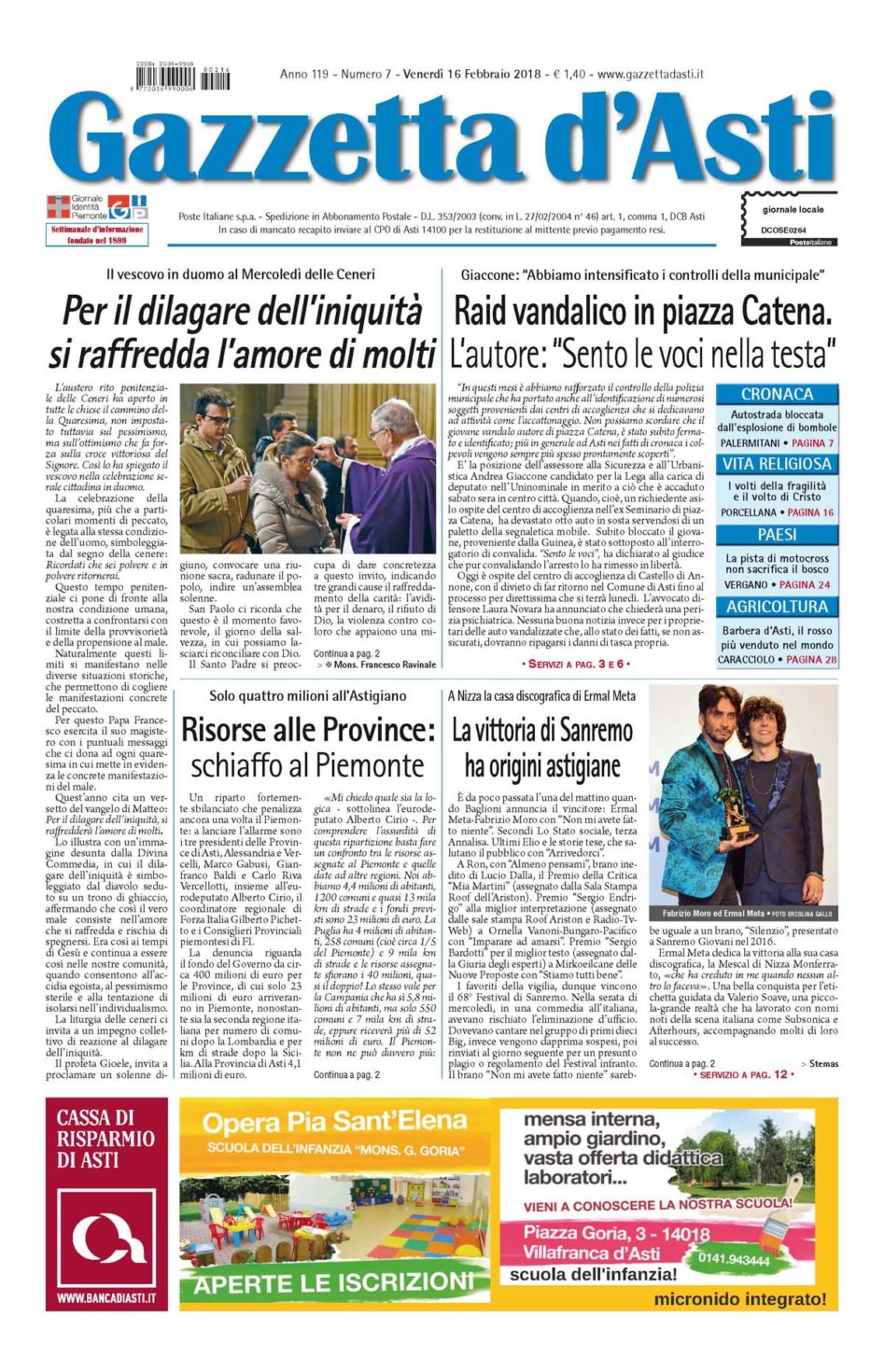 Prima pagina – 16 febbraio 2016