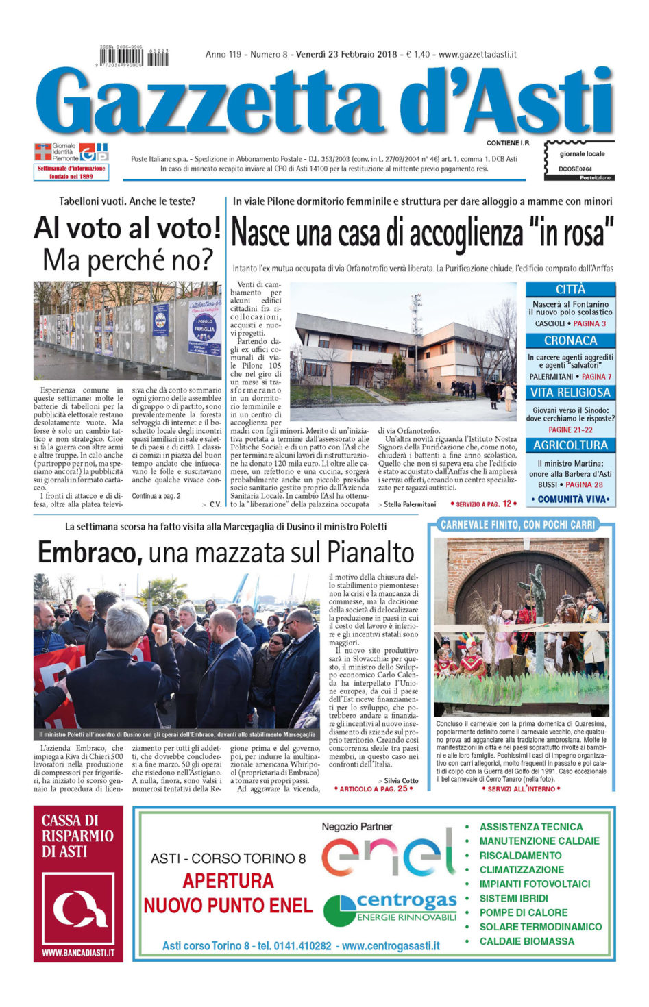 Prima pagina – 23 febbraio 2018