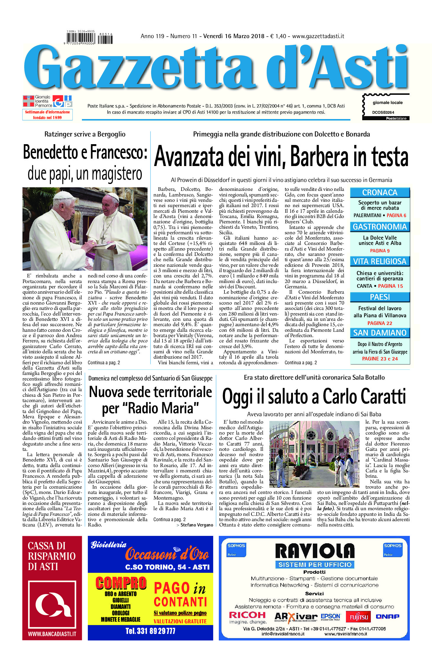 Prima pagina – 16 marzo 2018