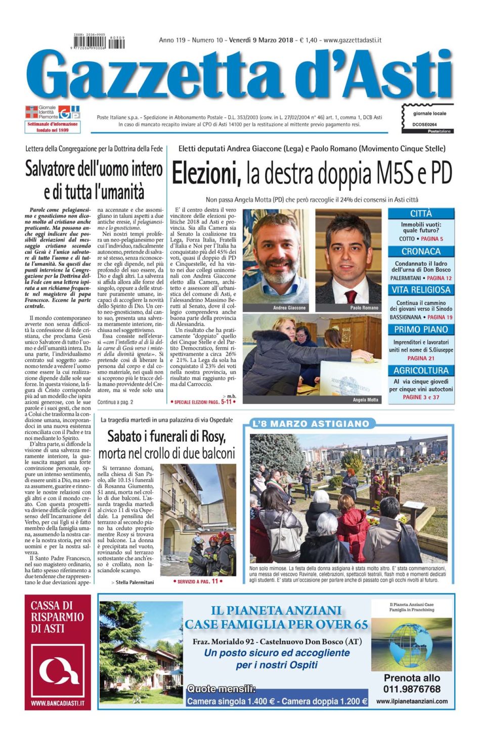 Prima pagina – 9 marzo 2018