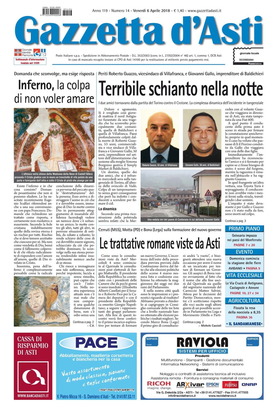 Prima pagina – 6 aprile 2018