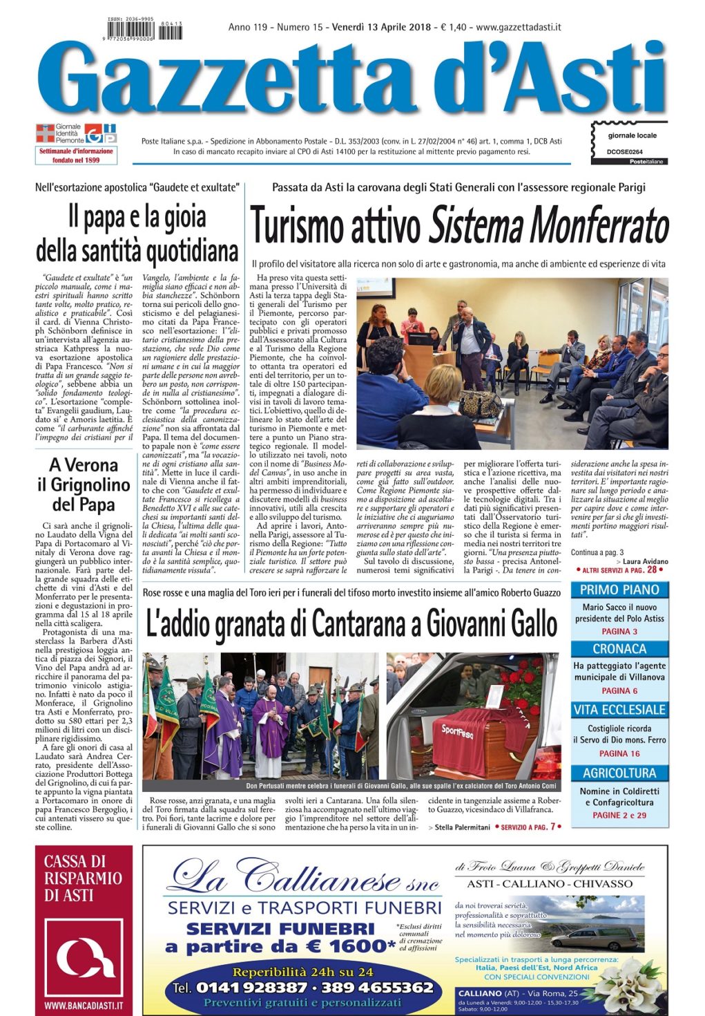 Prima pagina – 13 aprile 2018