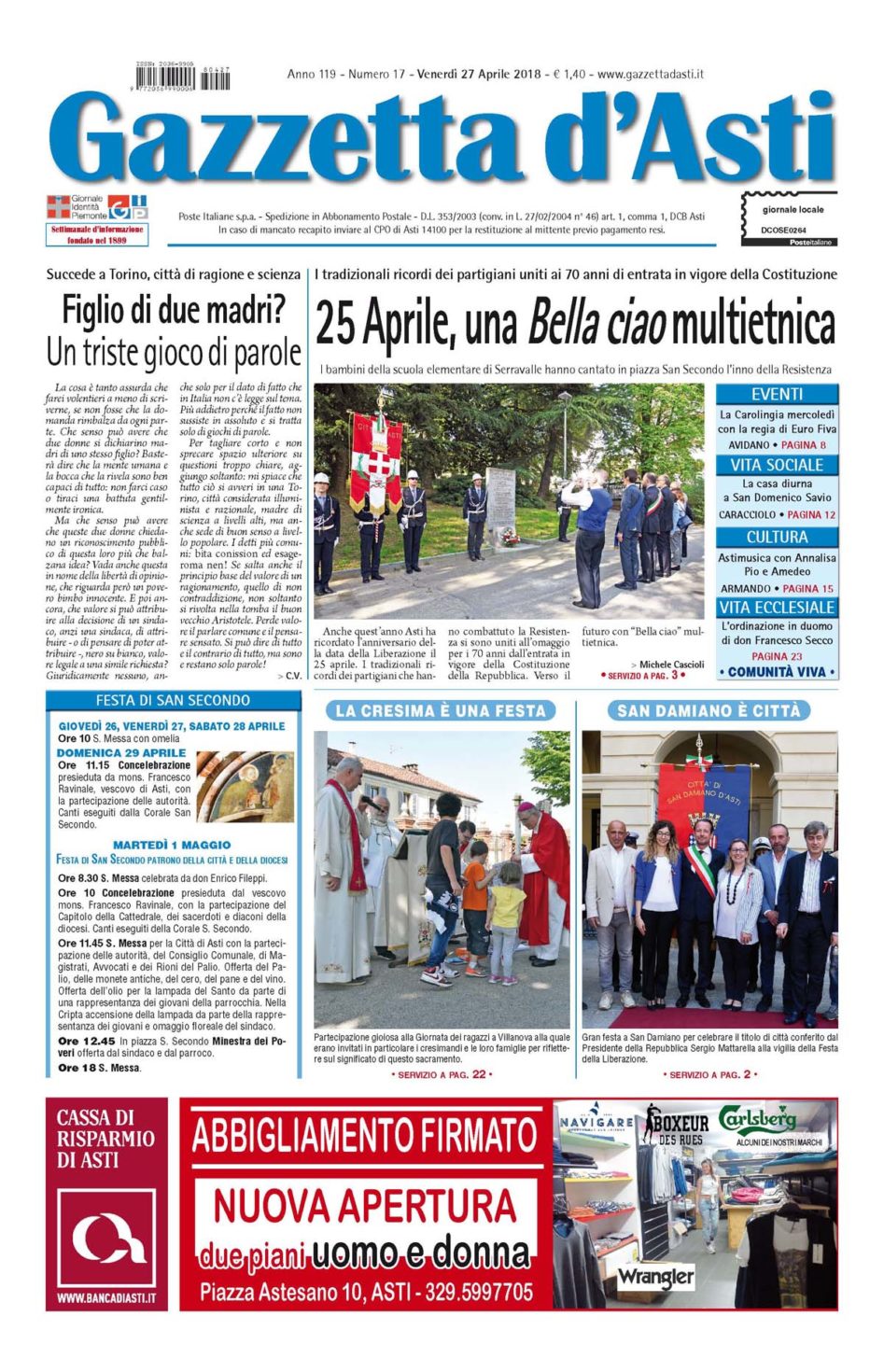 Prima pagina – 27 aprile 2018