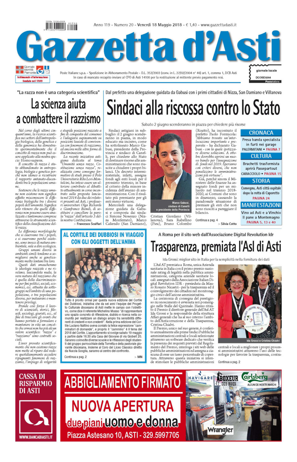 Prima pagina – 18 maggio 2018