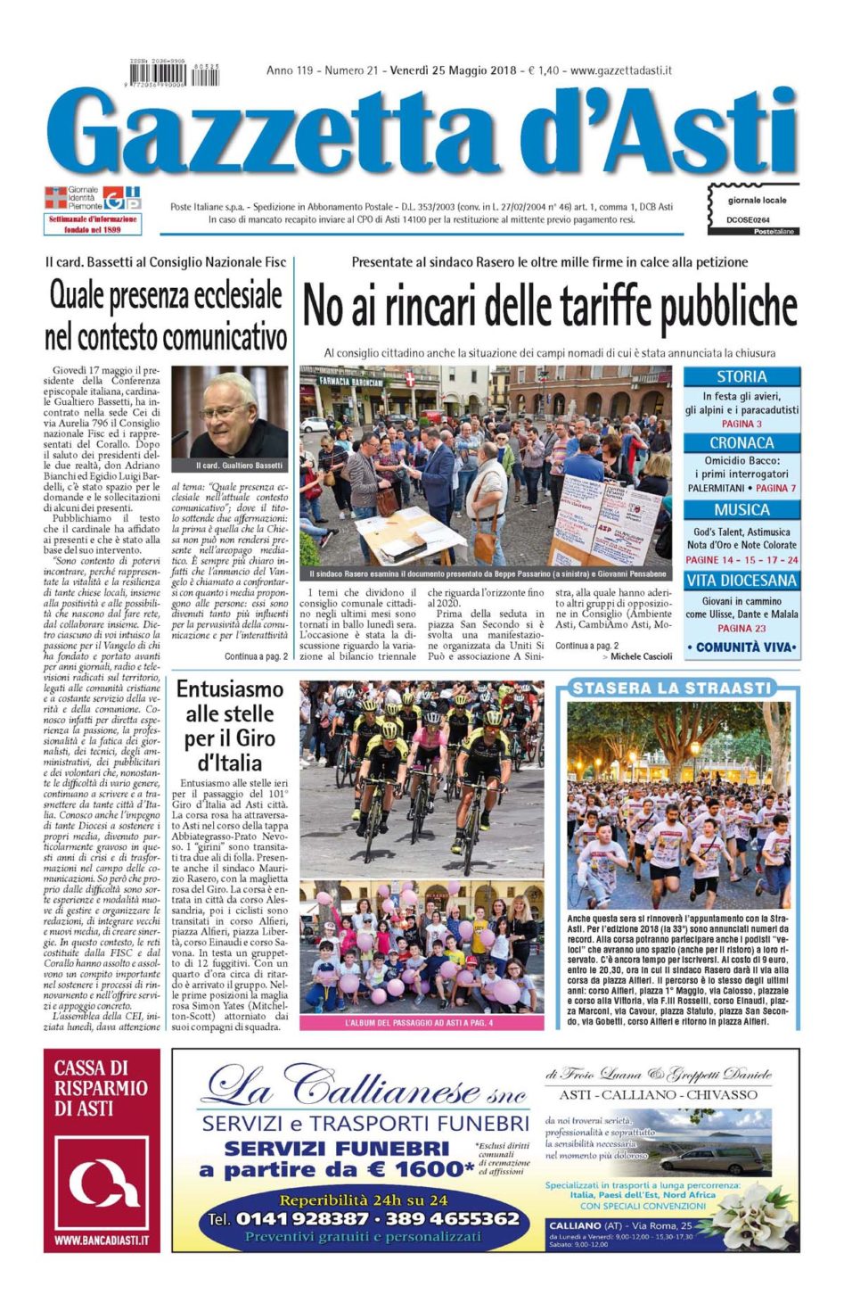 Prima pagina – 25 maggio 2018