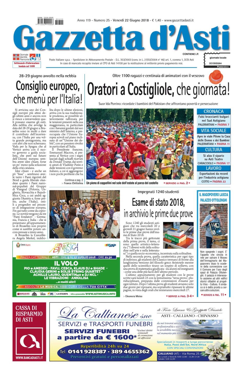 Prima pagina – 22 giugno 2018