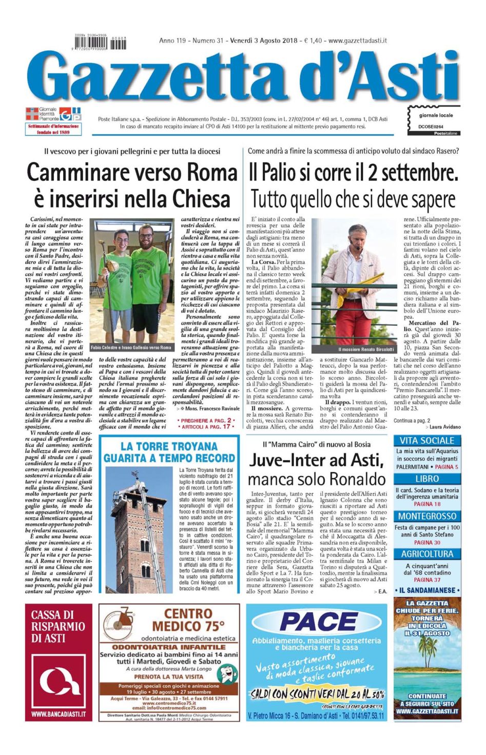 Prima pagina – 3 agosto 2018