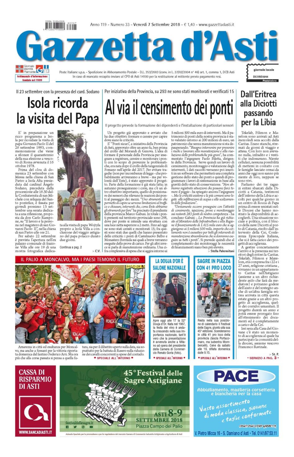 Prima pagina – 7 settembre 2018