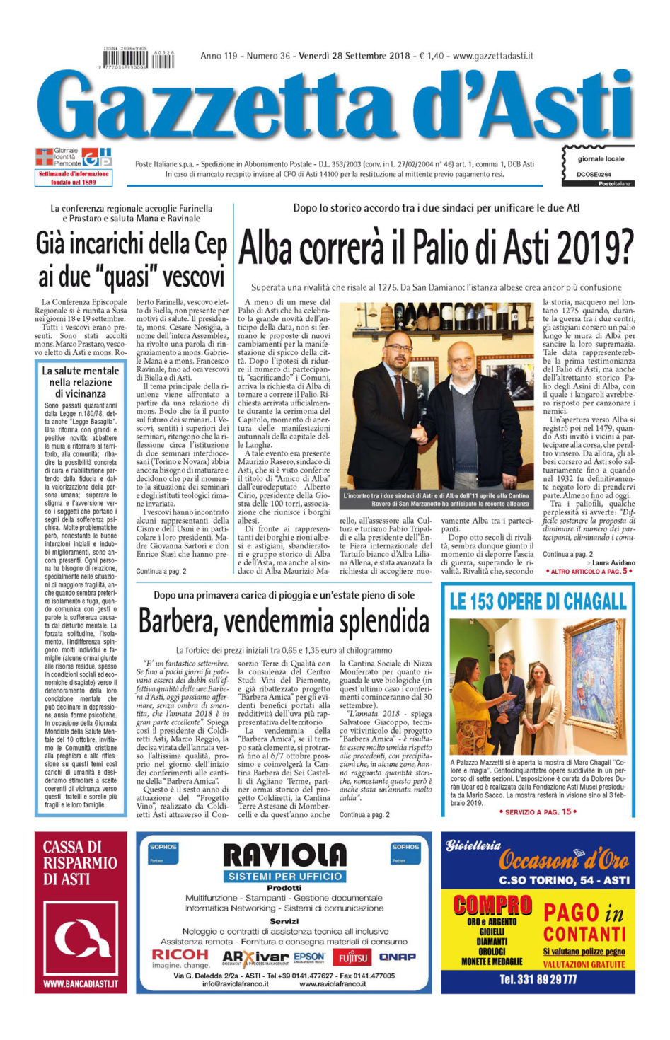 Prima pagina – 28 settembre 2018