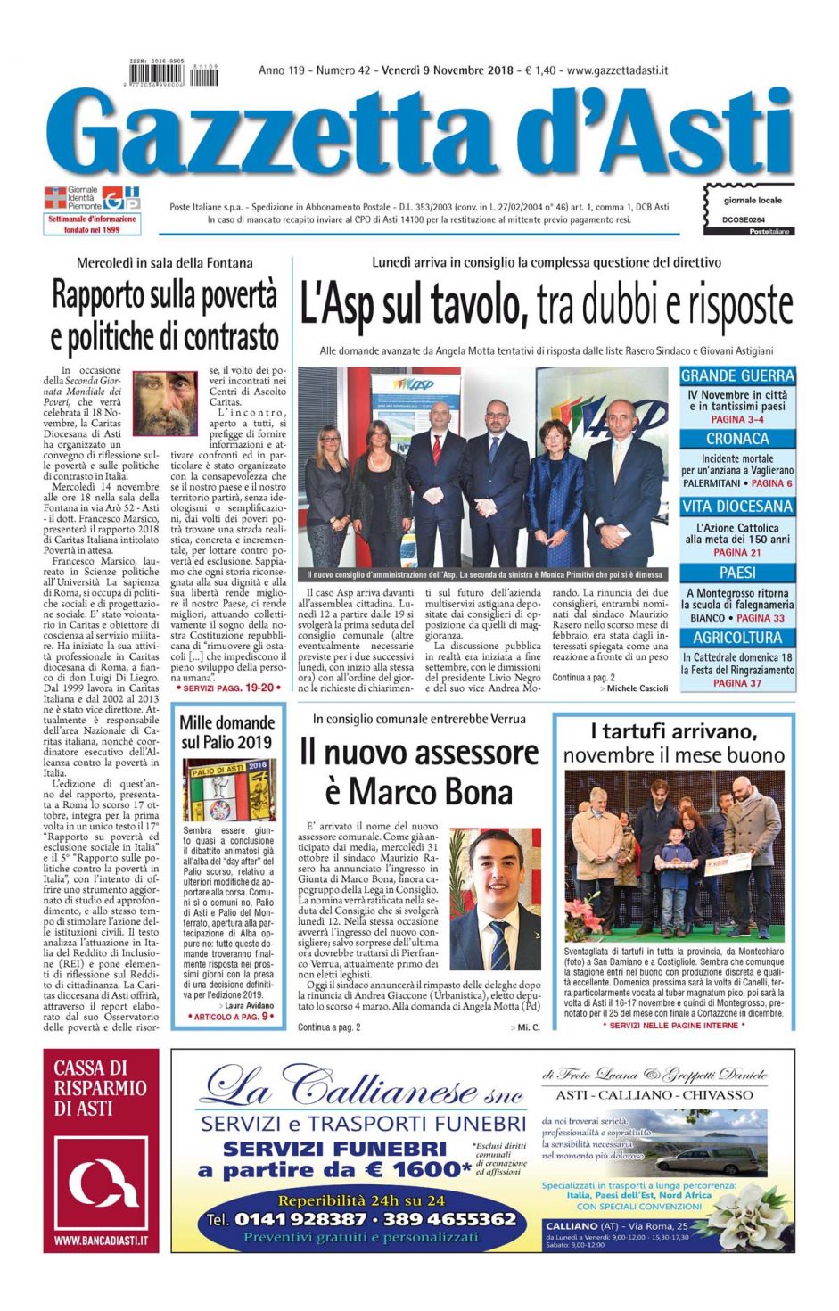 Prima pagina – 9 novembre 2018