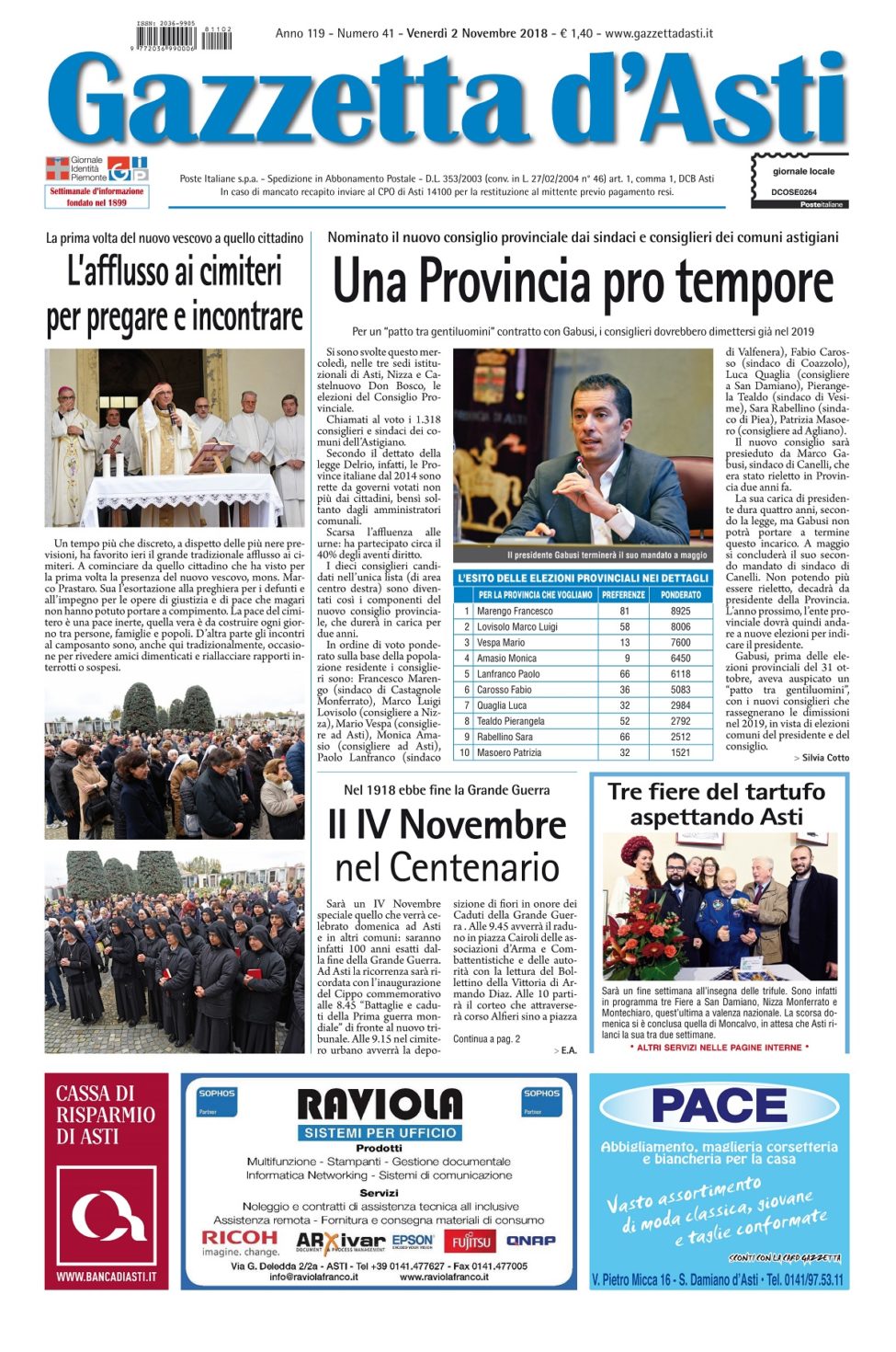 Prima pagina – 2 novembre 2018