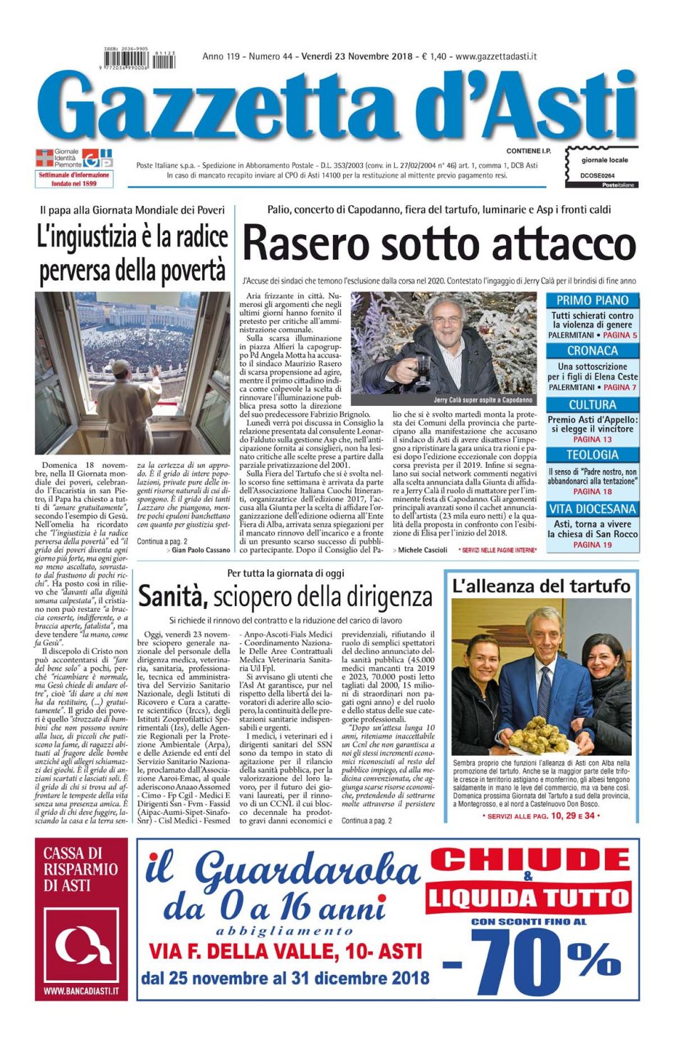 Prima pagina – 23 novembre 2018