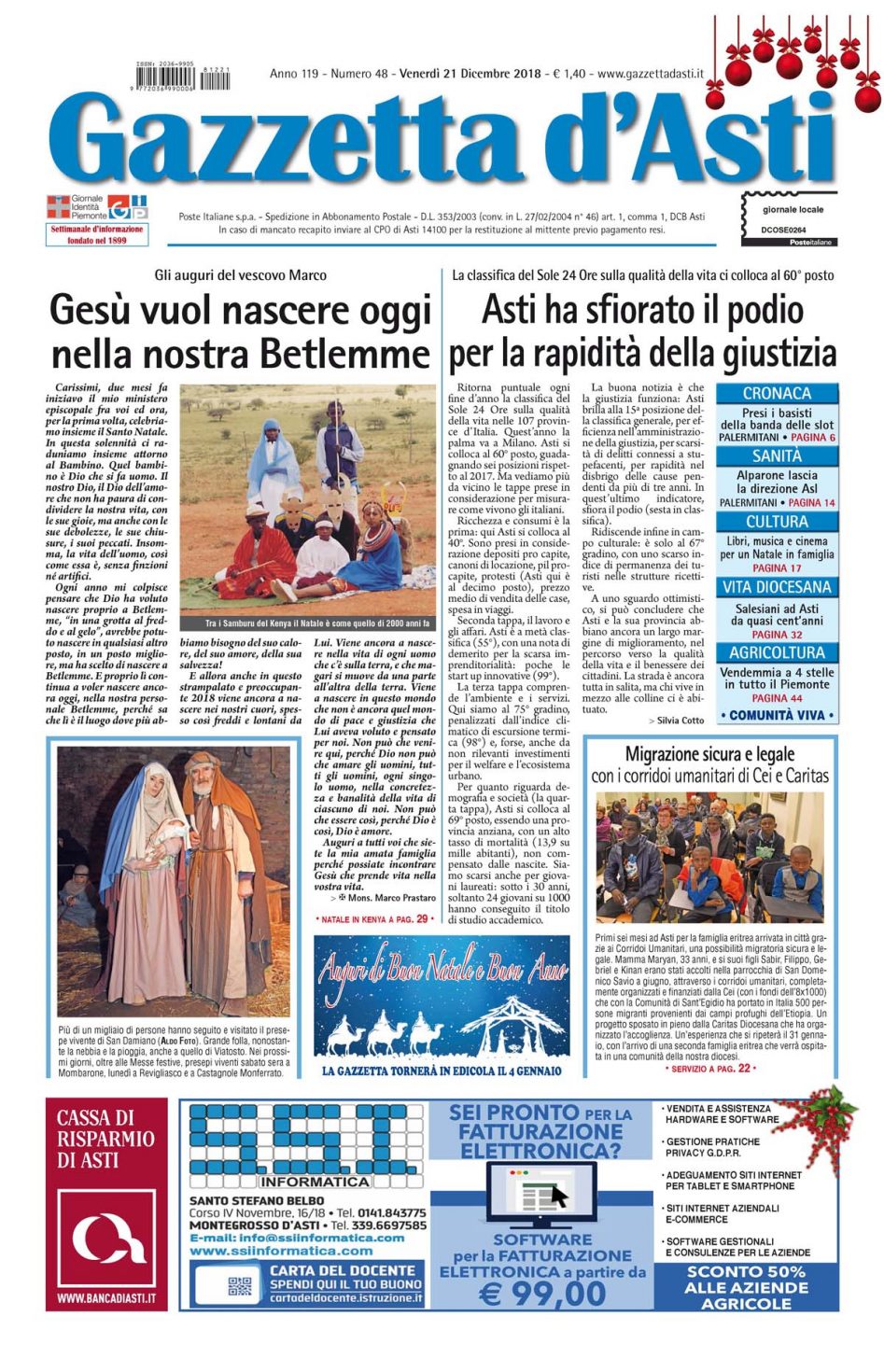 Prima pagina – 21 dicembre 2018