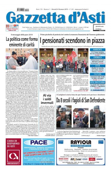 La locandina della Gazzetta d’Asti: i principali argomenti della settimana