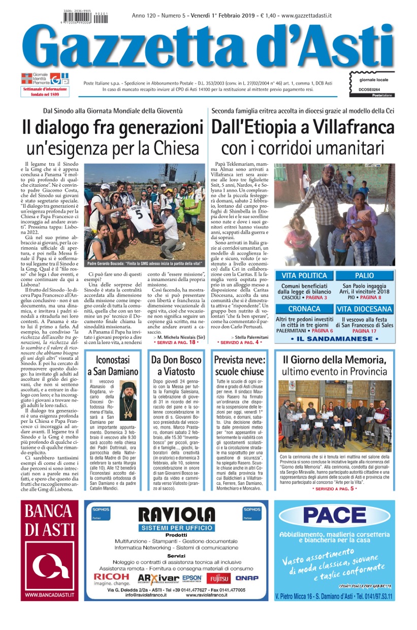 Prima pagina – 1° febbraio 2019