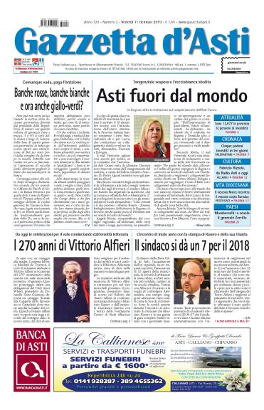 La locandina della Gazzetta d’Asti: i principali argomenti della settimana