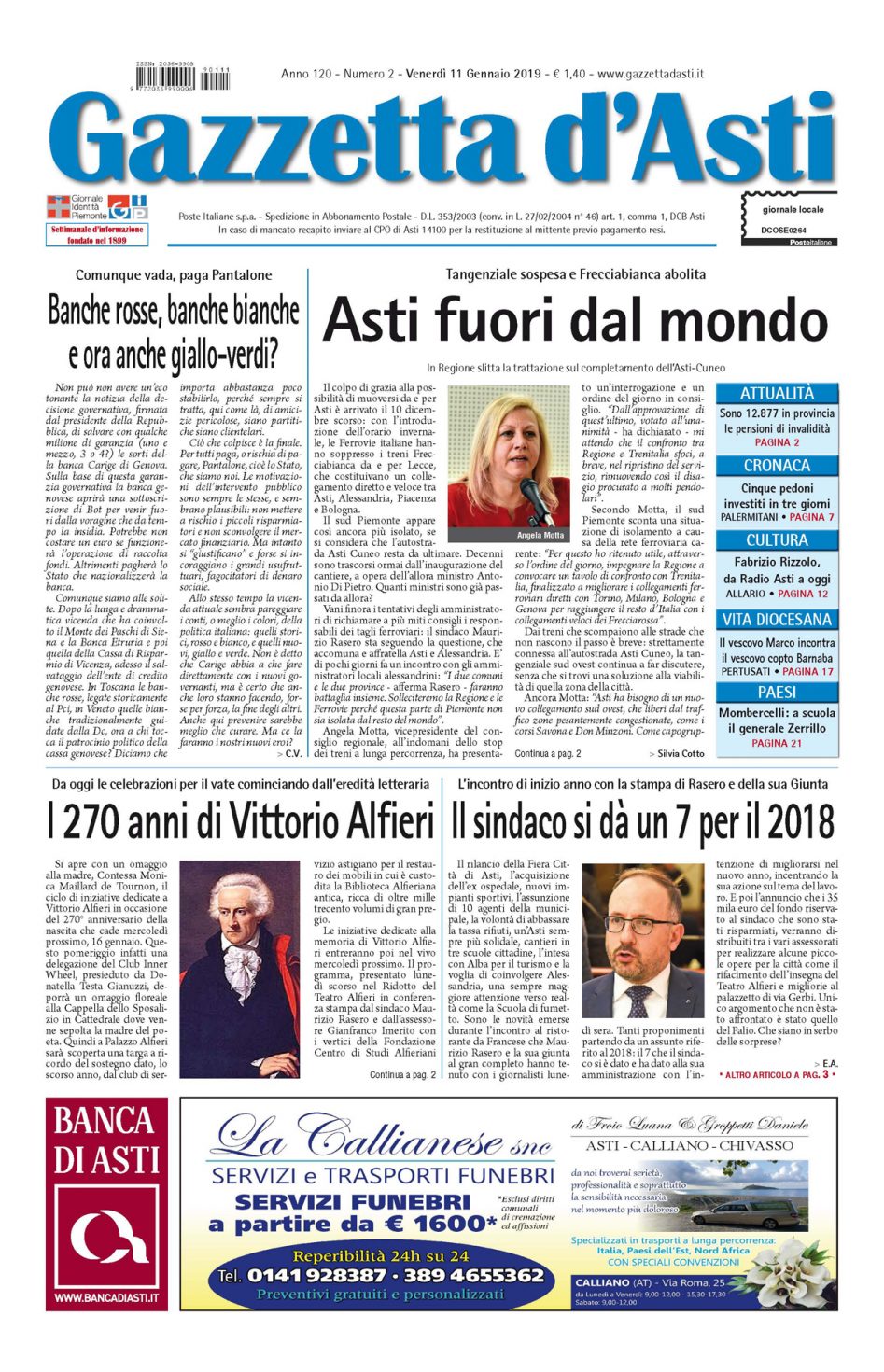 Prima pagina – 11 gennaio 2019