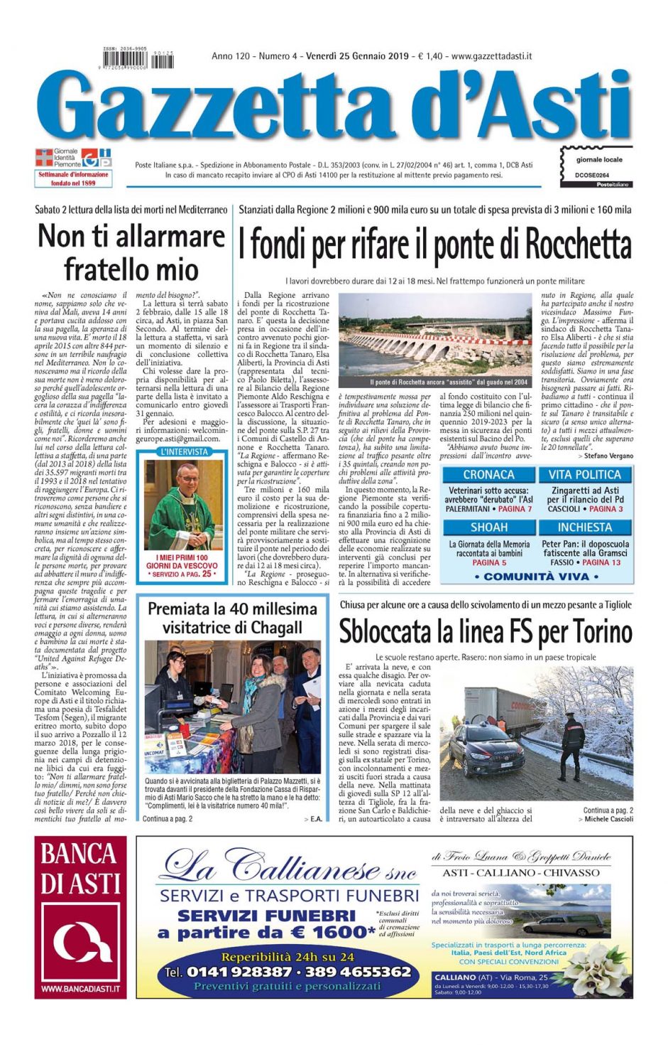 Prima pagina – 25 gennaio 2019