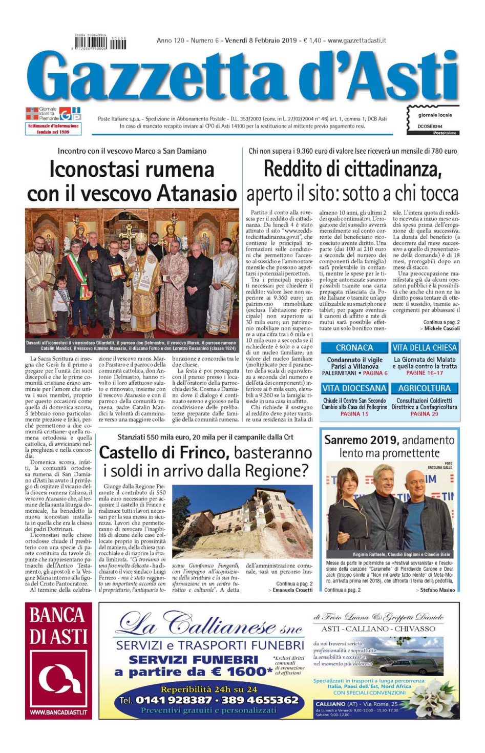 Prima pagina – 8 febbraio 2019