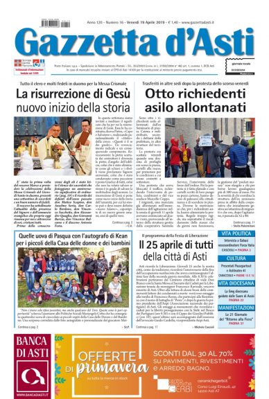 La locandina della Gazzetta d’Asti: i principali argomenti della settimana