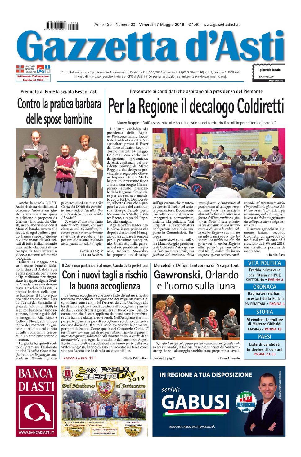 Prima pagina – 17 maggio 2019