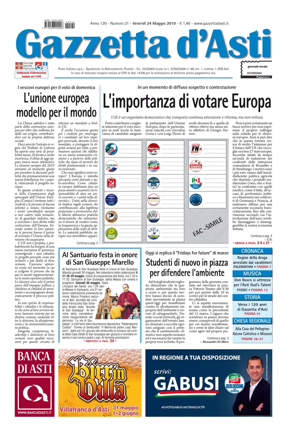 Prima pagina – 24 maggio 2019