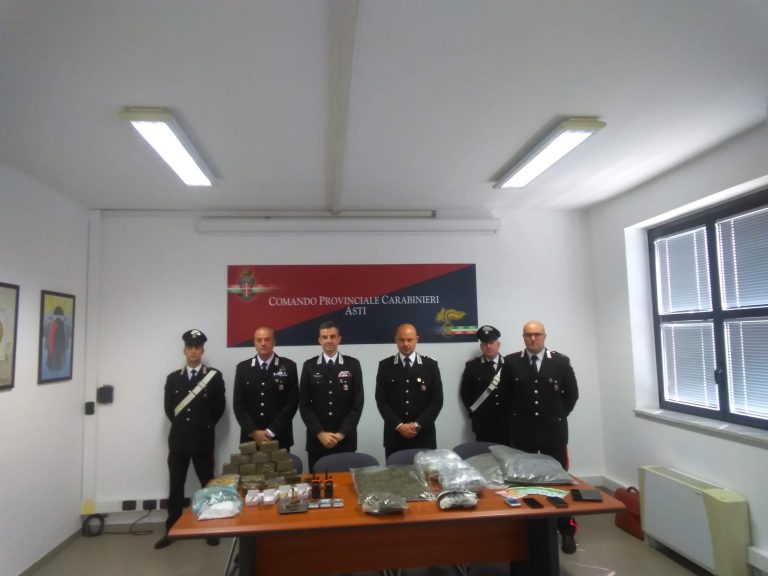 I carabinieri di Asti e Nizza Monferrato sequestrano 25 kg di stupefacente