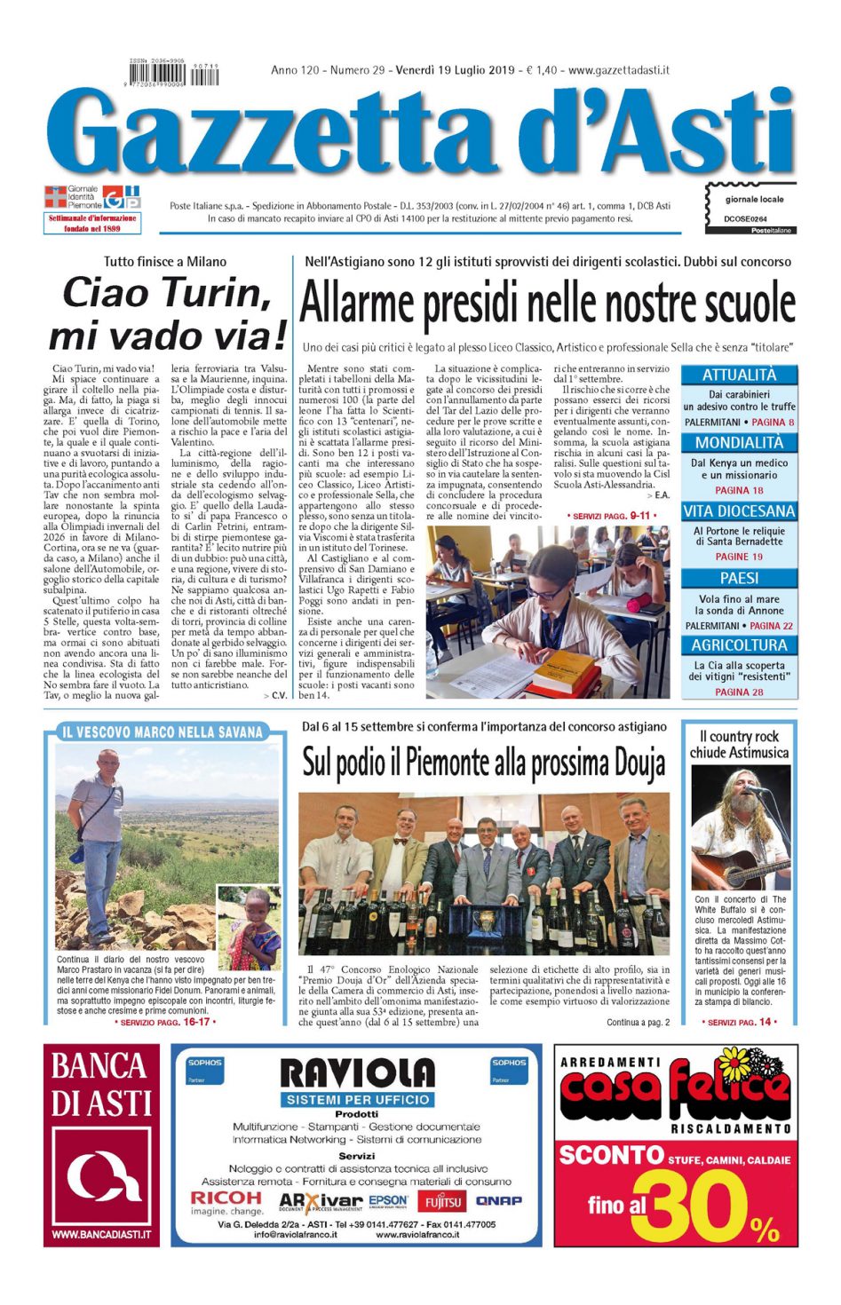 Prima pagina – 19 luglio 2019