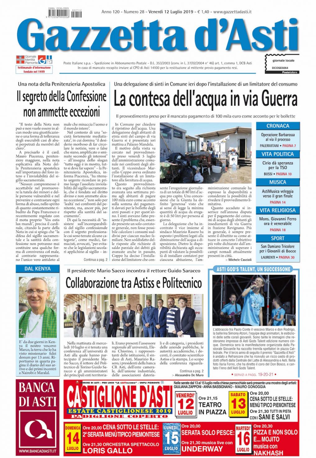 Prima pagina – 12 luglio 2019