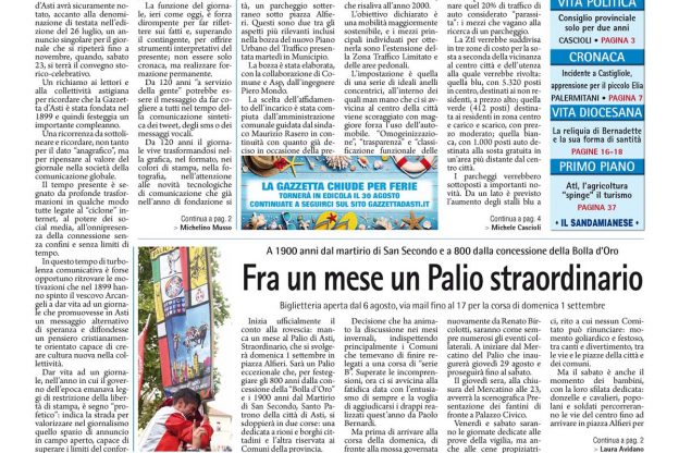 La locandina della Gazzetta d’Asti: i principali argomenti della settimana